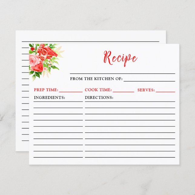 Tarjeta de receta de sandía y granada (Anverso / Reverso)