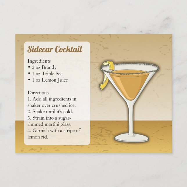 Tarjeta de receta de Sidecar (Anverso)