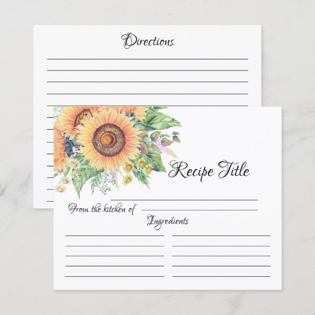 Tarjeta de receta de Sunflower Garden Bridal Showe (Anverso / Reverso)