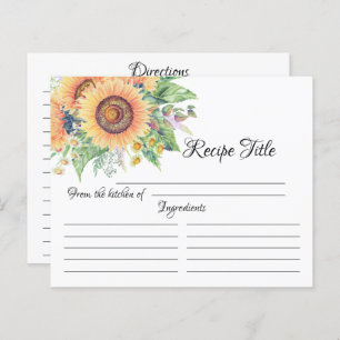 Tarjeta de receta de Sunflower Garden Bridal Showe