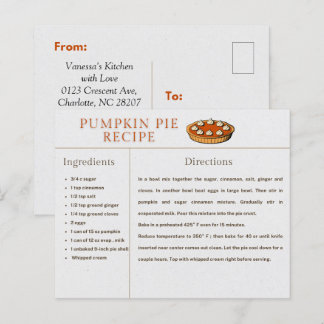 Tarjeta de Receta de Tarta de Calabaza Día de Acci