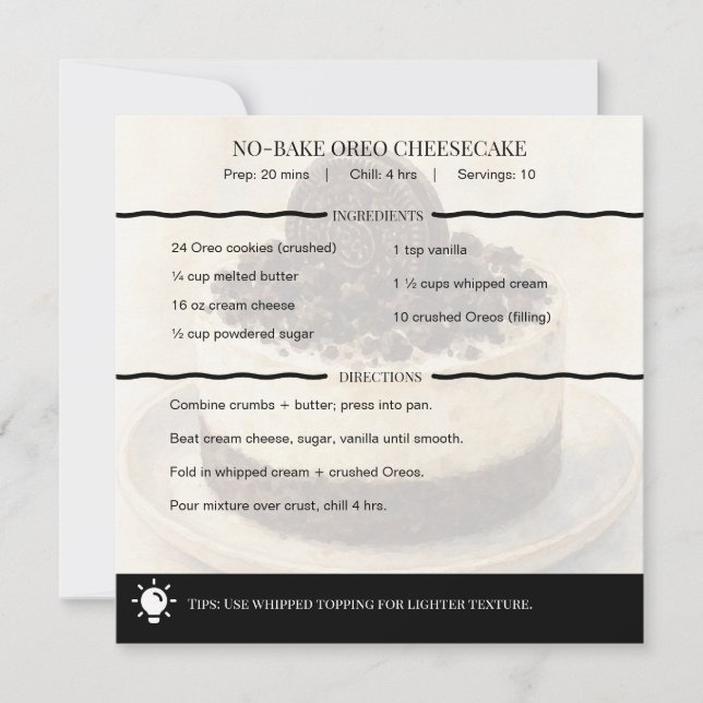 Tarjeta de Receta de Tarta de Queso Oreo Sin Horne (Anverso)