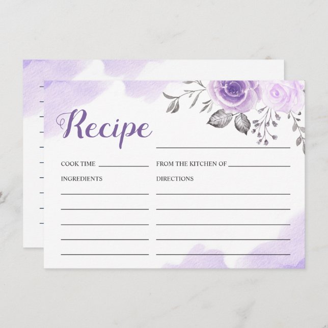 Tarjeta de Receta de Té de Despedida Floral Morado (Anverso / Reverso)