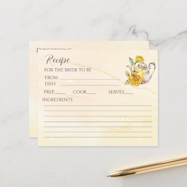 Tarjeta de receta de té floral para despedida de s (Anverso/Reverso In Situ)