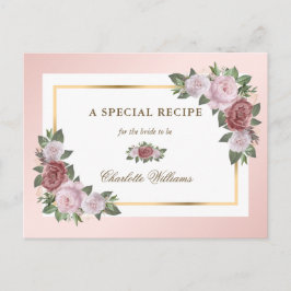 Tarjeta de Receta de Té Nupcial Floral Rosa Dorado