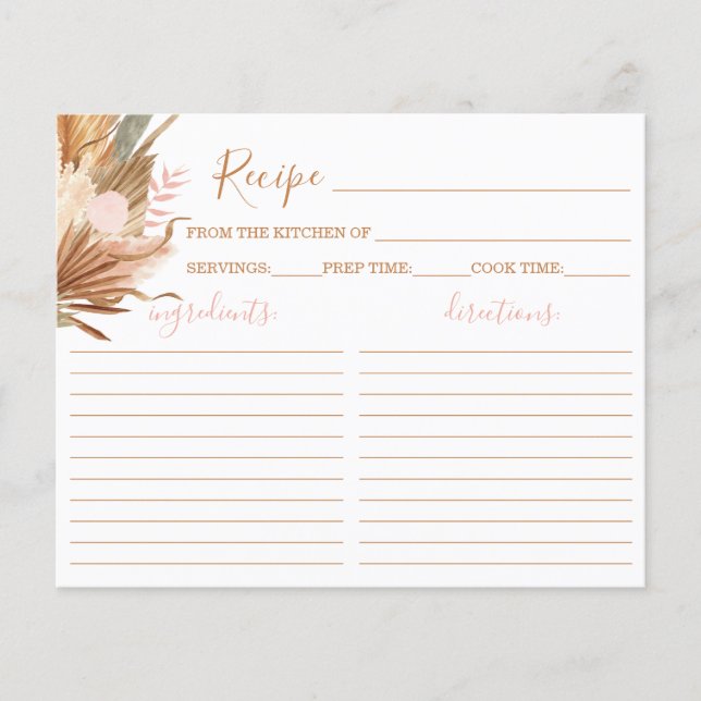 Tarjeta de receta de terracota boho Bridal Shower (Anverso)