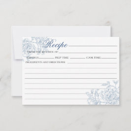 Tarjeta de receta de toile floral azul vintage