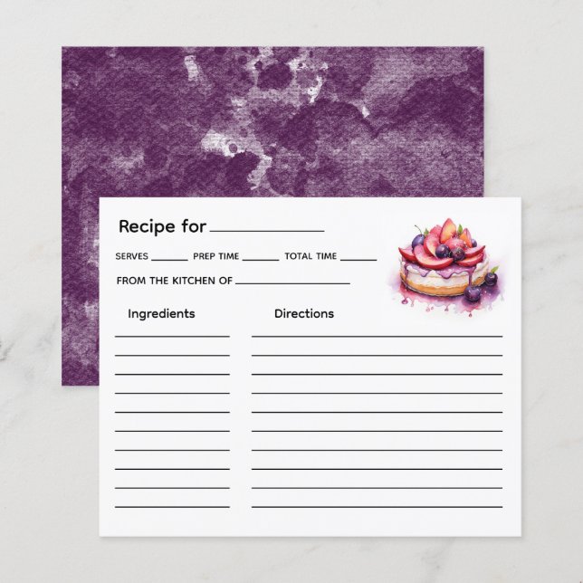 Tarjeta de Receta de Torta (Anverso / Reverso)