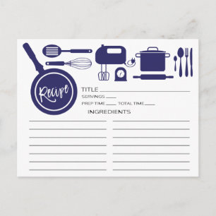 Tarjeta de receta de Utensilios de cocina azul de 