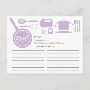 Tarjeta de receta de utensilios de cocina de lavan