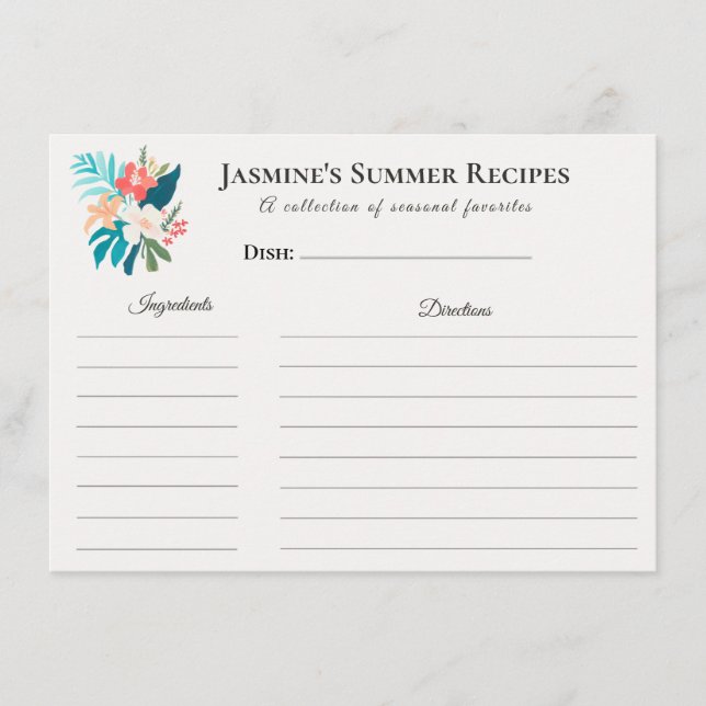 Tarjeta de Receta de Verano | Cocina de Cítricos y (Anverso)