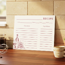 Tarjeta de receta de vino tinto oscuro Vino