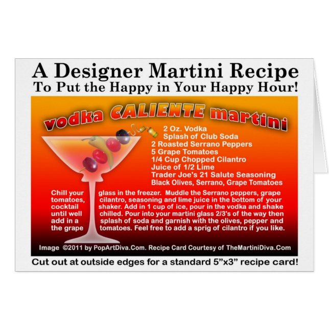 Tarjeta de Receta de Vodka Caliente Martini (Anverso (Horizontal))