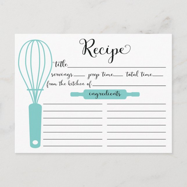 Tarjeta de receta de Whisk Azul con letras de mano (Anverso)