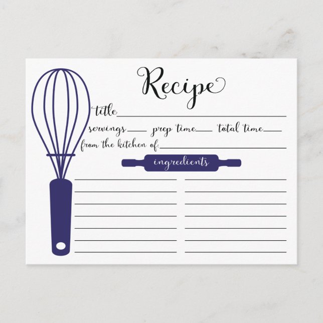 Tarjeta de receta de Whisk Azul con letras de mano (Anverso)