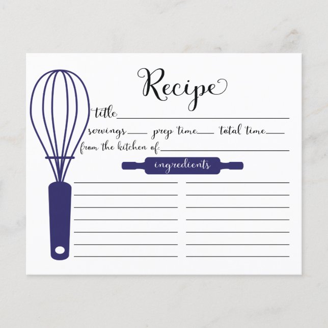 Tarjeta de receta de Whisk Azul con letras de mano (Anverso)