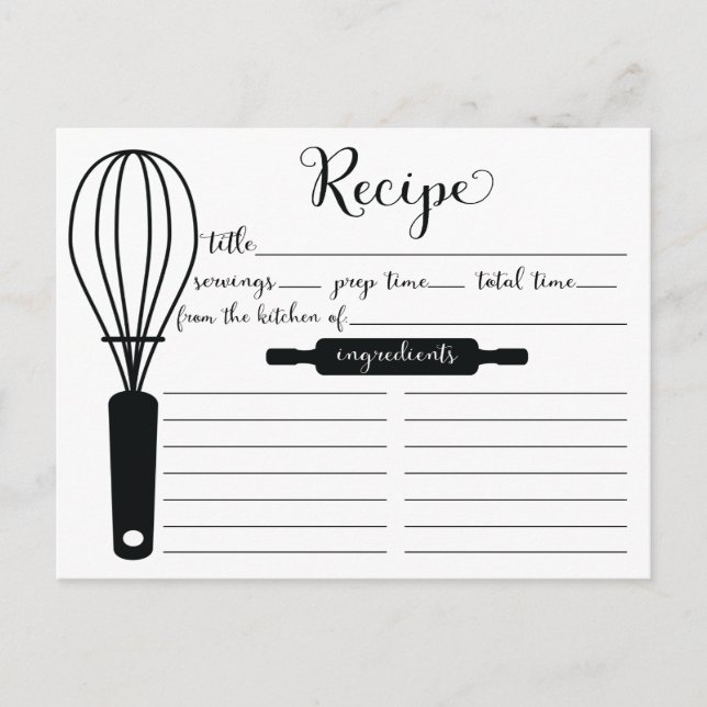 Tarjeta de receta de Whisk negro con letras de man (Anverso)