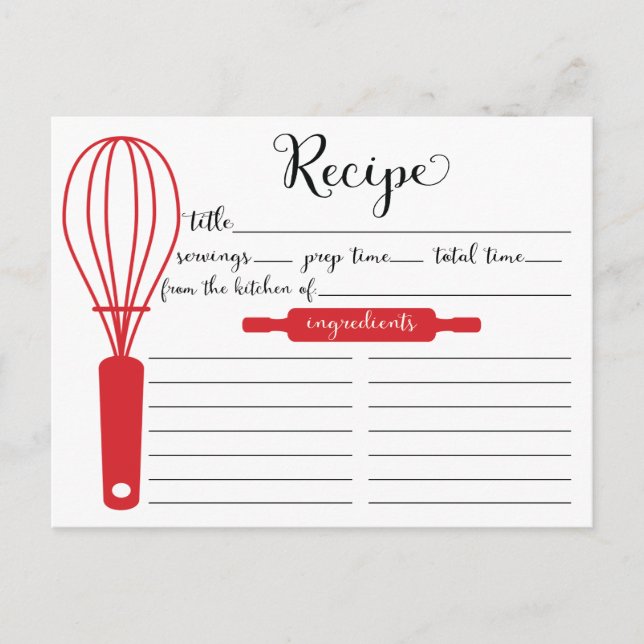 Tarjeta de receta de Whisk Rojo con letras de mano (Anverso)