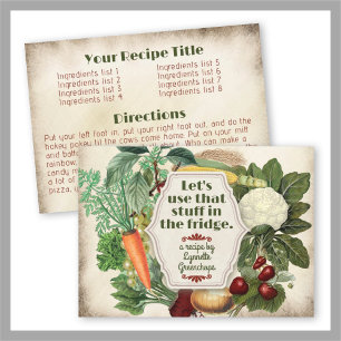 Tarjeta de receta del libro de cocina vegetal de f