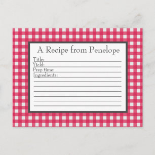 Tarjeta de Receta del Patrón Cranberry Red Gingham