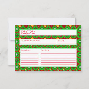 Tarjeta de receta del patrón de Navidades verdes r