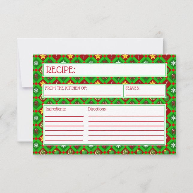 Tarjeta de receta del patrón de Navidades verdes r (Anverso)