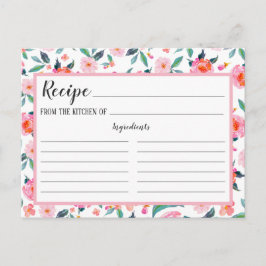 Tarjeta de receta del patrón floral rosa