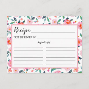 Tarjeta de receta del patrón floral rosa