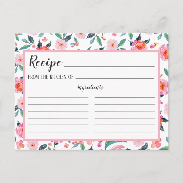Tarjeta de receta del patrón floral rosa (Anverso)