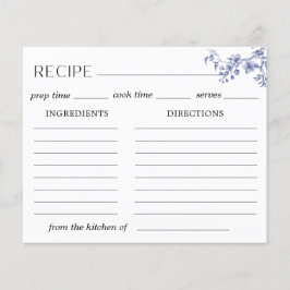 Tarjeta de receta Delft Blue Floral Chinoiserie