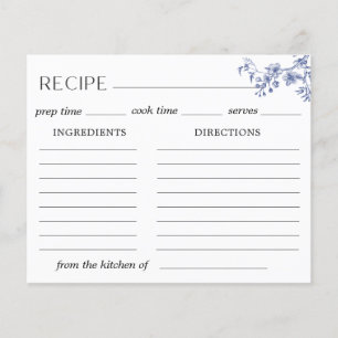 Tarjeta de receta Delft Blue Floral Chinoiserie