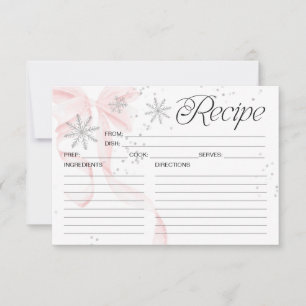 Tarjeta de Receta Doble Cara Copo de Nieve con Laz