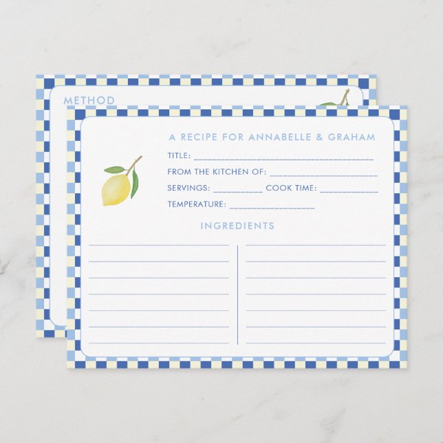Tarjeta de receta Dolce Vita Geométrica Bridal Sho (Anverso / Reverso)