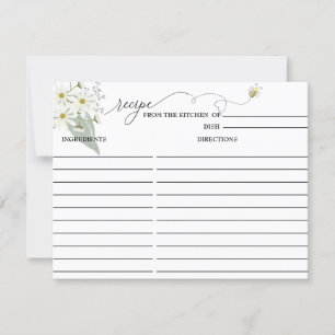 Tarjeta de Receta Ducha de Novia Floral de Abeja