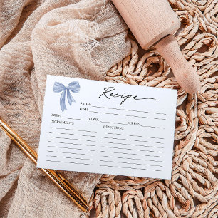 Tarjeta de receta Dusty Blue Bow Bridal Shower