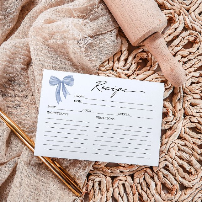Tarjeta de receta Dusty Blue Bow Bridal Shower (Subido por el creador)