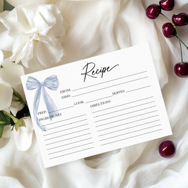 Tarjeta de receta Dusty Blue Bow Bridal Shower (Subido por el creador)