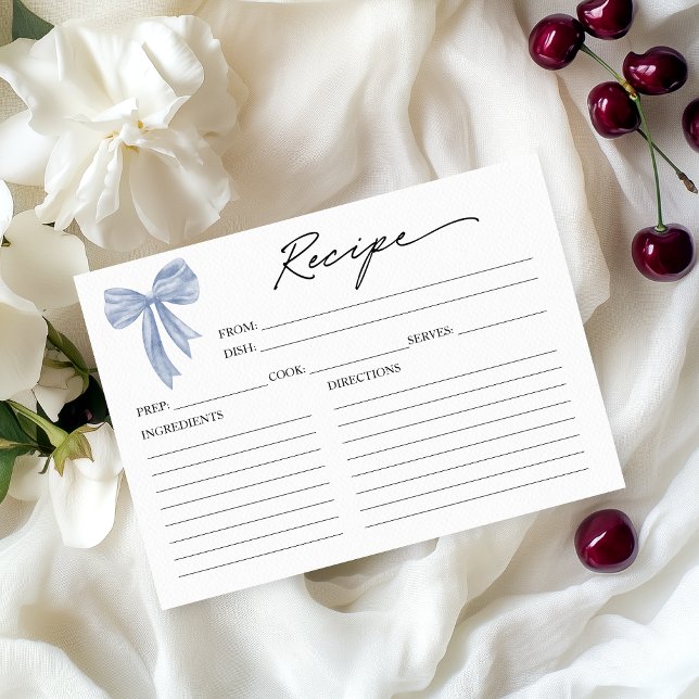 Tarjeta de receta Dusty Blue Bow Bridal Shower (Subido por el creador)