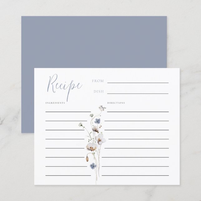 Tarjeta de receta Dusty Blue de Dainty Wildflower (Anverso / Reverso)