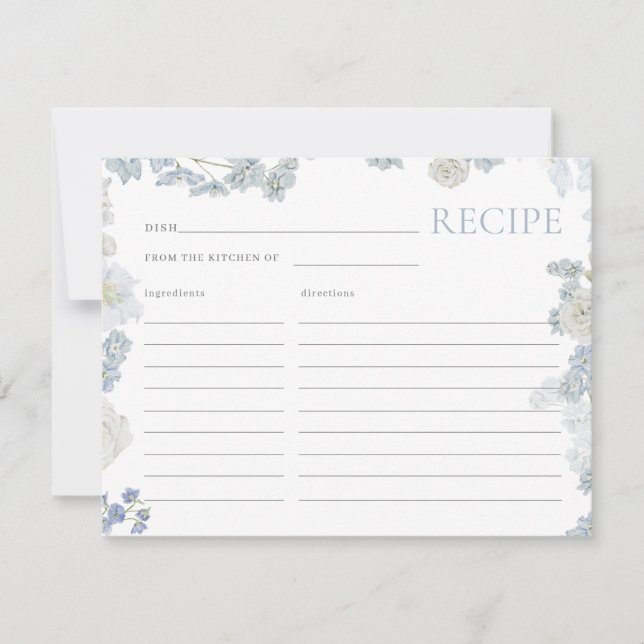 Tarjeta de receta Dusty Blue Floral Bridal Shower (Anverso)