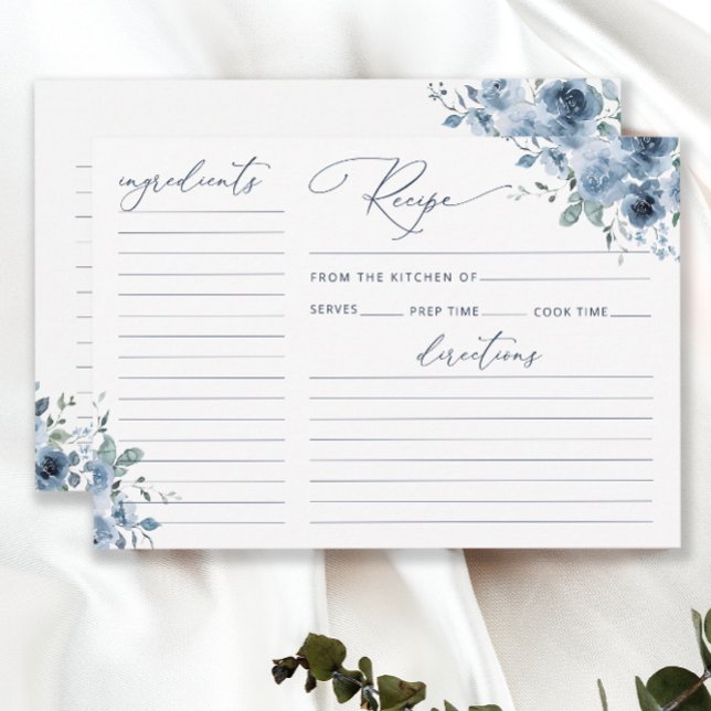 Tarjeta de receta Dusty Blue Floral Bridal Shower (Subido por el creador)