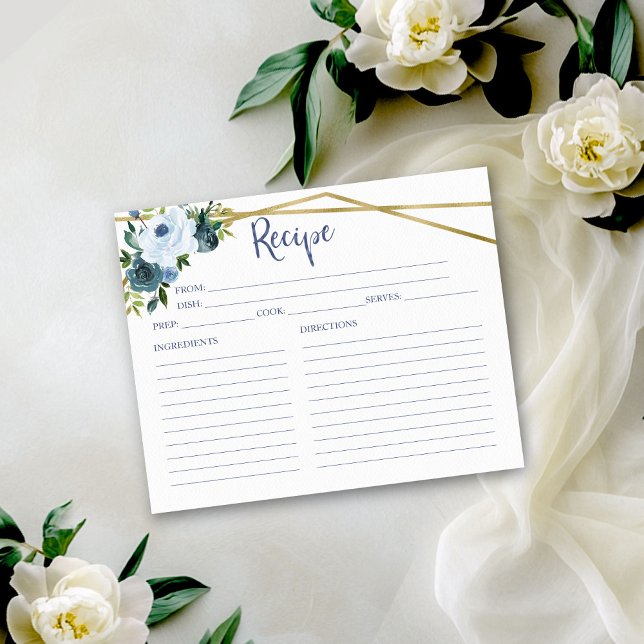 Tarjeta de receta Dusty Blue Floral Bridal Shower (Subido por el creador)