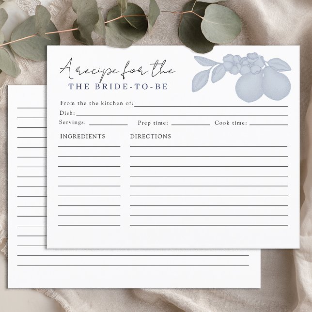 Tarjeta de receta Dusty Blue Perfect Pear Bridal S (Recipe Card Keepsake for the Bride)