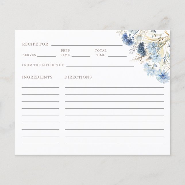 Tarjeta de receta DUSTY Blue Wildflowers Bridal Sh (Anverso)