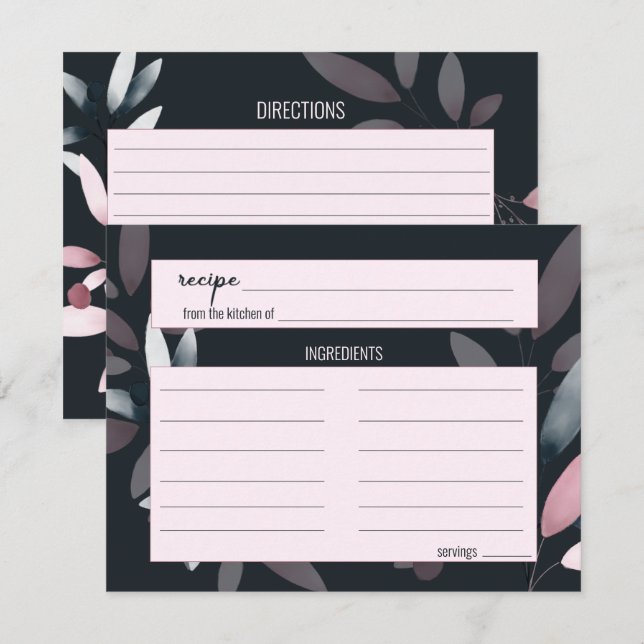 Tarjeta de receta elegante de Boda floral suave de (Anverso / Reverso)