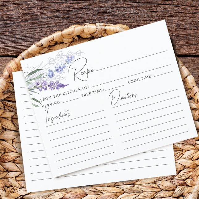 Tarjeta de receta elegante de ducha de novia Laven (Elegant Lavender Bridal Shower Recipe Card)