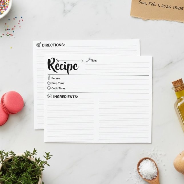 Tarjeta de receta en blanco a doble cara (tarjetas (elegant Lined Blank Recipe Pages)