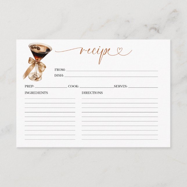 Tarjeta de receta Espresso Martini Bridal Shower (Anverso)
