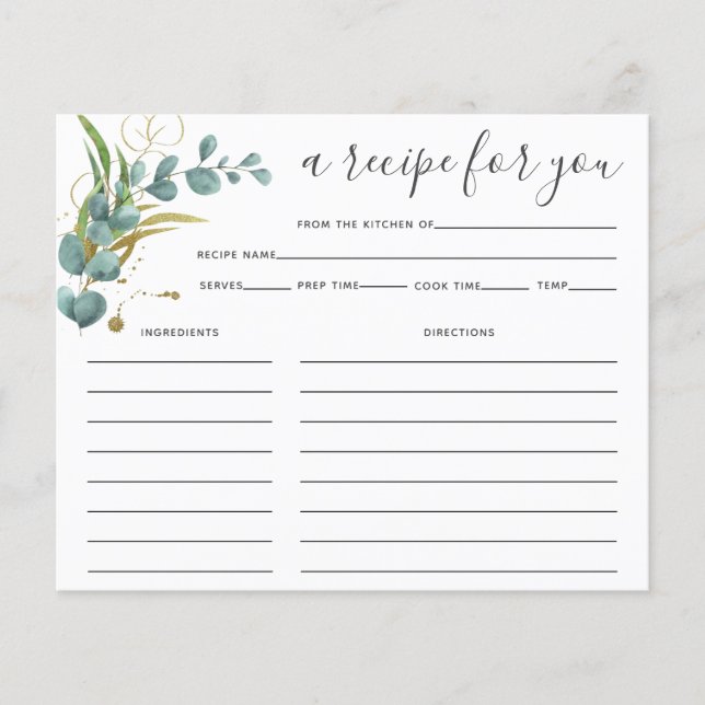 Tarjeta de receta Eucalyptus Bridal Shower (Anverso)