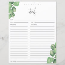 Tarjeta de receta Eucalyptus Bridal Shower
